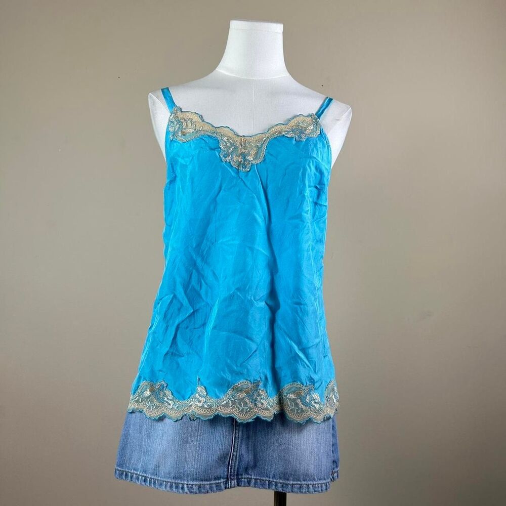 Express Blue Y2K Coquette Silk Lace Cami Tank
